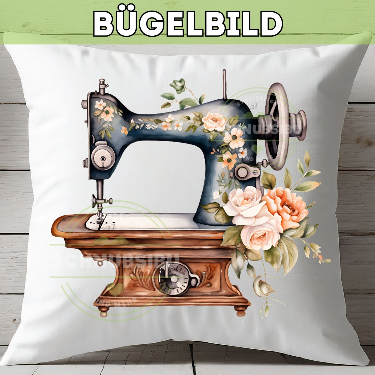 Bügelbild Nähmaschine anthrazit